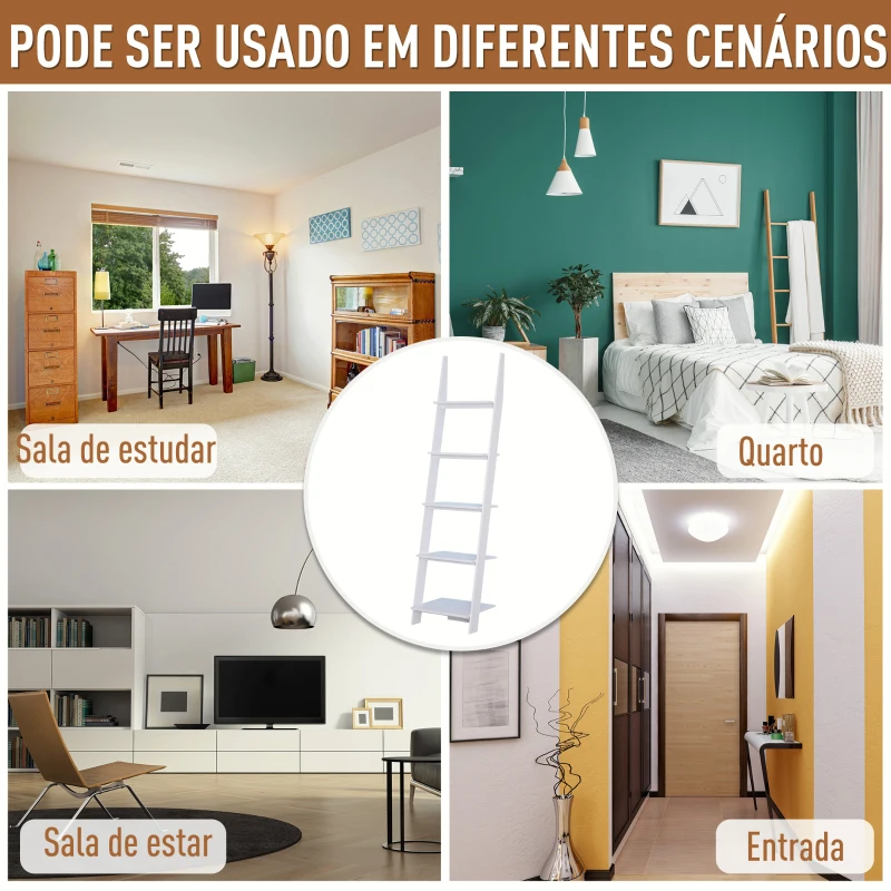 HOMCOM Estante en forma de escada Estante com 5 Prateleiras Modernas Prateleiras de parede  para Banheiro Sala  50x40x195cm