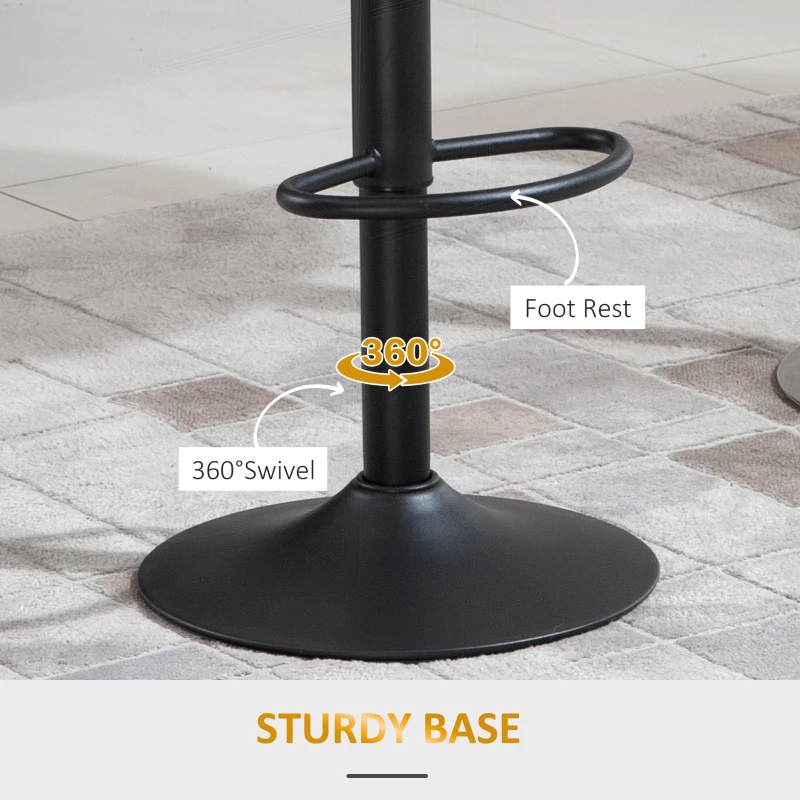 HOMCOM Set of 2 Bar Stool, Adjustable Height PU Leather Barstools with Swivel Seat and Footrest for Breakfast Bar, Kitchen and Home, Grey