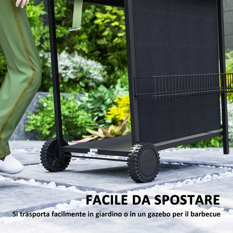 Outsunny Barbecue a Gas con 4+1 Bruciatori Indipendenti e Coperchio con Termometro, 121x54x97 cm, Nero
