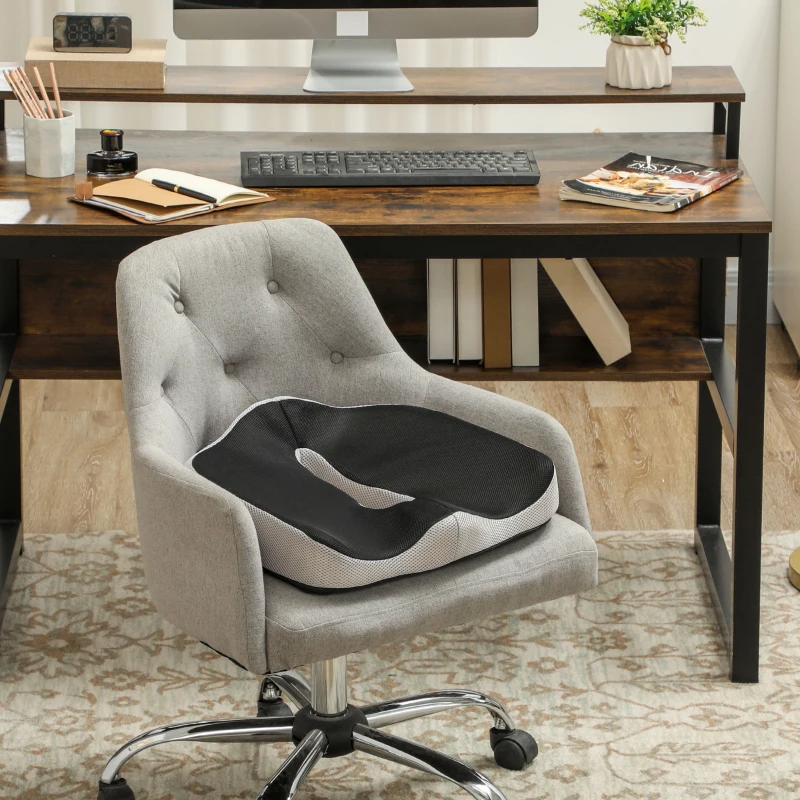 HOMCOM Cojín de Asiento de Espuma Viscoelástica con Base Antideslizante para Silla de Comedor Silla de Ruedas Negro