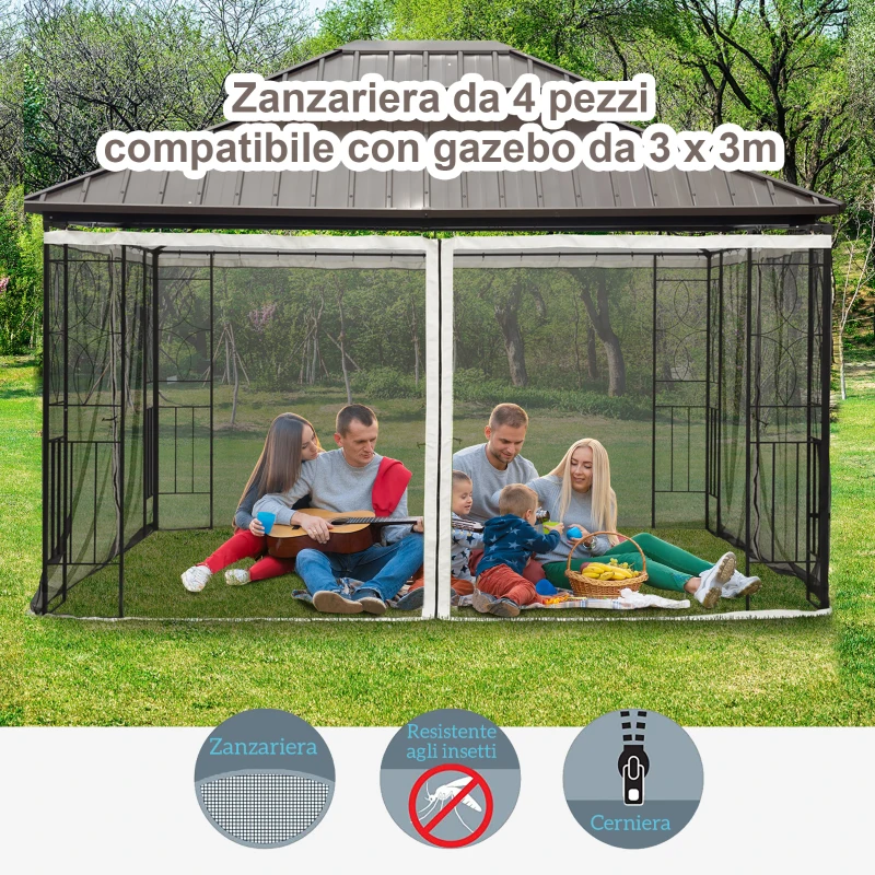 Outsunny Zanzariera per Gazebo Tende di Ricambio Universale con Cerniere, 335x207cm - Nero e Beige