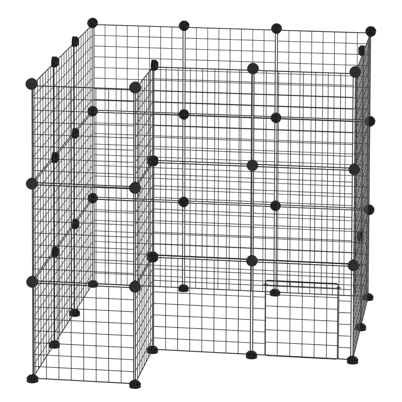 PawHut Recinto de Metal para Pequenos Animais de Estimação com 36 Painéis Desmontável DIY 146x73x73 cm Preto