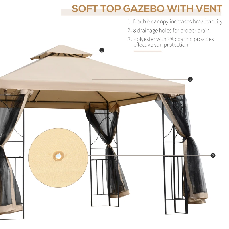 Outsunny Partytent voor in de tuin paviljoen partytent feesttent tuintent met 4 schappen 3 x 3 m
