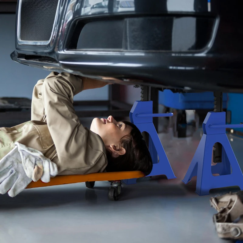 HOMCOM Set van 2 Assteunen 3 Ton Draagvermogen Inclusief Veiligheidsborgpen 13-Traps Hoogteverstelbaar 385 tot 600 mm