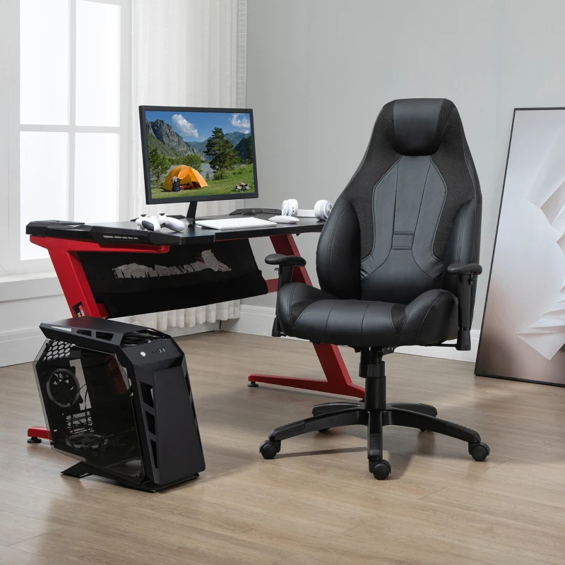 Vinsetto Racing Gaming Chair, Mesh & Faux Leather Computer Chair with High Back, Swivel Wheels, Adjustable Height and Armrest, Black