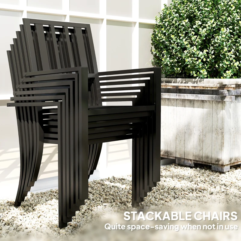 Outsunny 7 Pieces Garden Table and Chairs 6 Seater Outdoor Table and Chairs with Umbrella Hole, for Poolside, Garden, Black