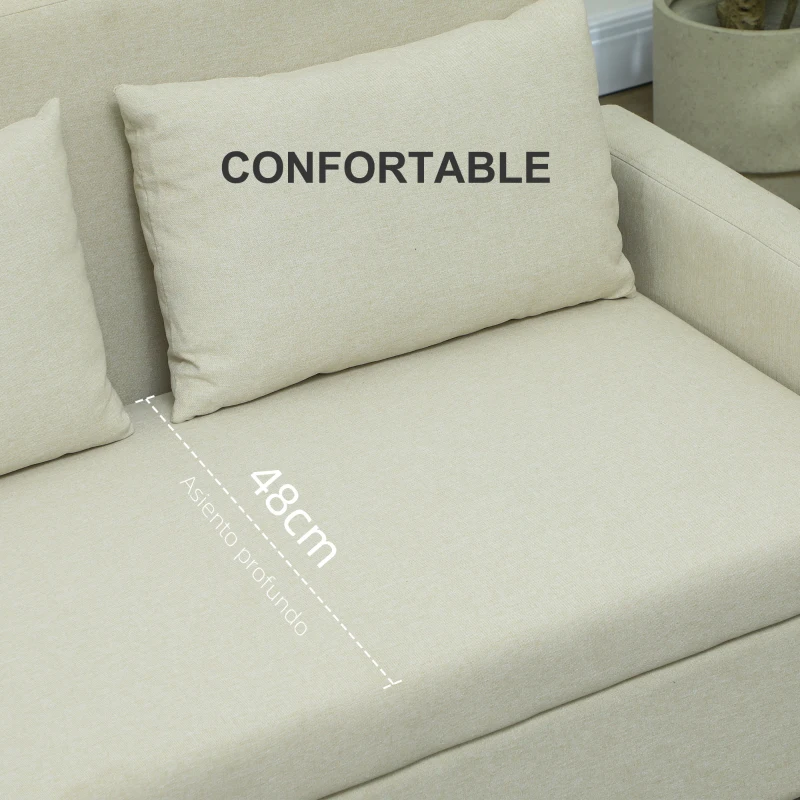 HOMCOM Sofá de 2 Plazas Moderno y Compacto Tapizado en lino con Muelles y Cojines para Espacios Pequeños 135x72x84 cm Beige