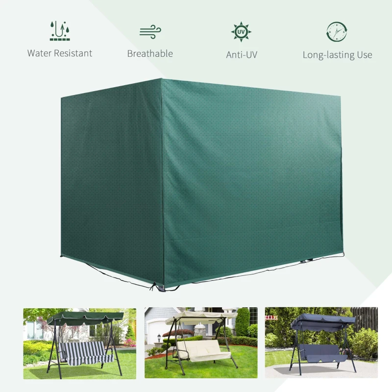 Outsunny Patio 3 Seater Swing Chair Bench Cover Outdoor Garden Furniture Rain Protection Cover Protector Waterproof Anti-UV, 215L x 155W x 150Hcm, Dark Green