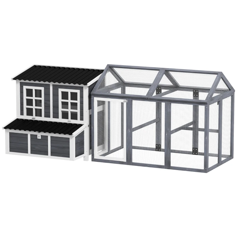 PawHut 2-Piece Wooden Chicken Coop and Run Set, Poultry Run Cage with Nesting Box, Slide-Out Tray, Roof, Perch