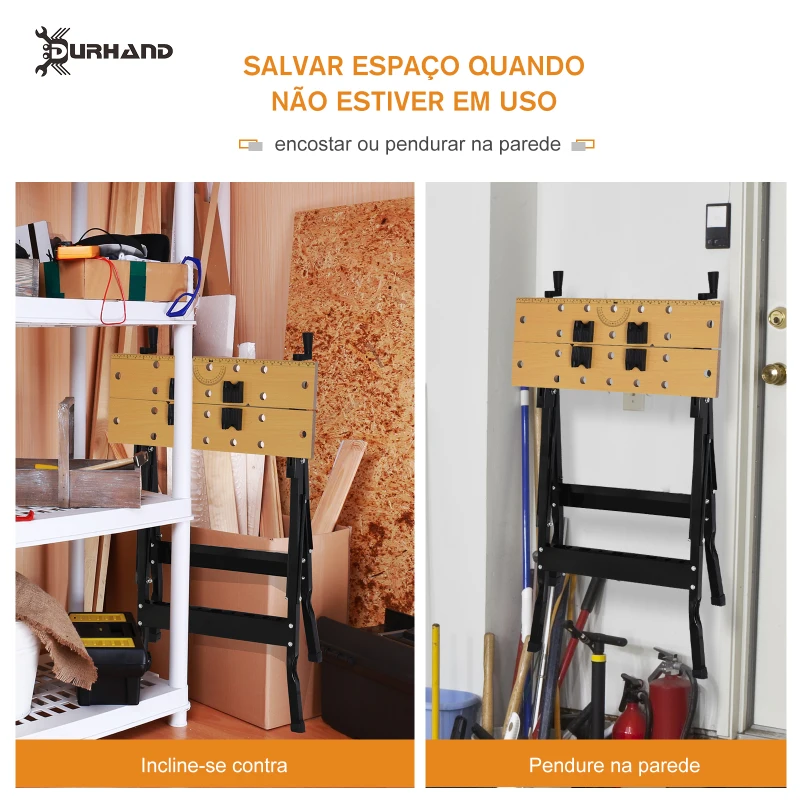 DURHAND Bancada de trabalho dobrável com braçadeiras Uso Doméstico Ferro MDF 70 kg 56x62x75 cm