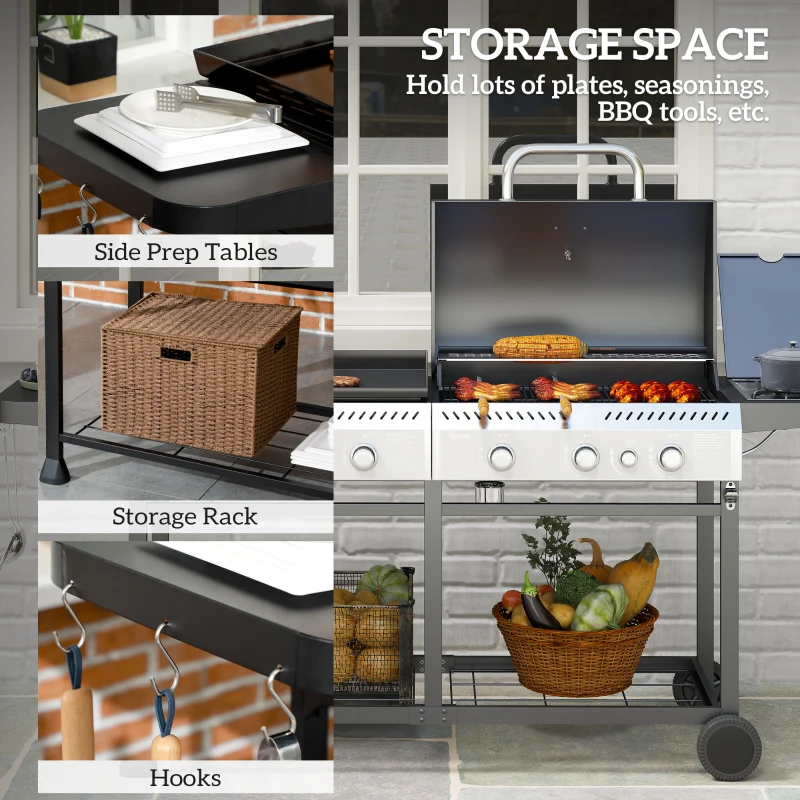 Outsunny Deluxe Duo Gas BBQ, with Grill, Plancha and Side Burner - Black