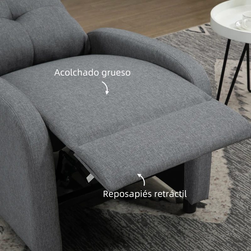 HOMCOM Sillón Reclinable Manual Sofá Individual con Reclinación hasta 155º Carga 150 kg Gris