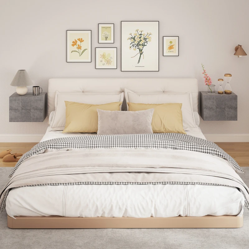 HOMCOM Set di 2 Comodini Sospesi con 2 Cassetti Moderni e Salvaspazio, 40x29x30 cm, Grigio Cemento