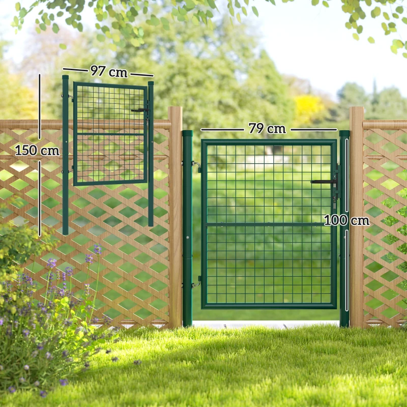 Outsunny Puerta de Jardín de Acero con Cerradura y Llaves con Asa Cerradura y 3 Llaves para Exterior Patio 100x79 cm Verde
