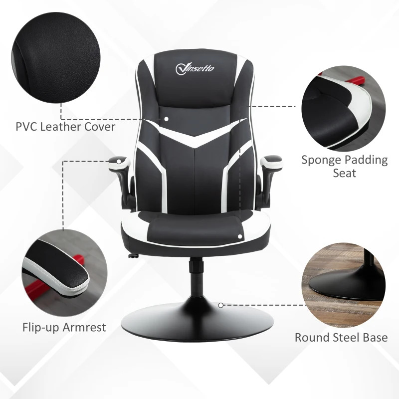 Vinsetto Gaming Chair Ergonomic Computer Chair with Adjustable Height Pedestal Base, Home Office Desk Chair Faux Leather Exclusive Swivel Chair, Black