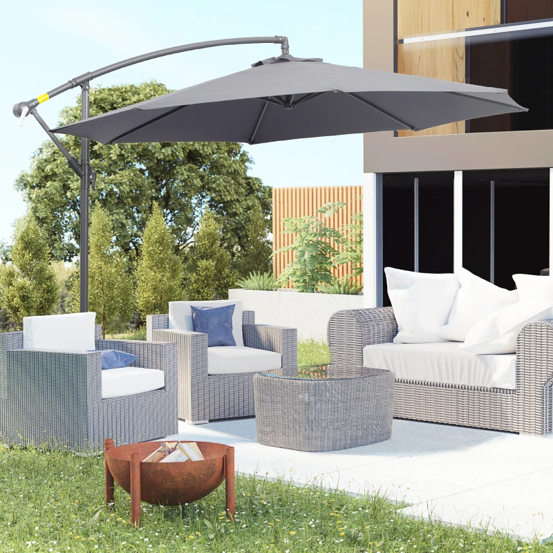 Outsunny Umbrela pentru Gradina Brat Deluxe Inclinabila cu Manivela, Φ3m