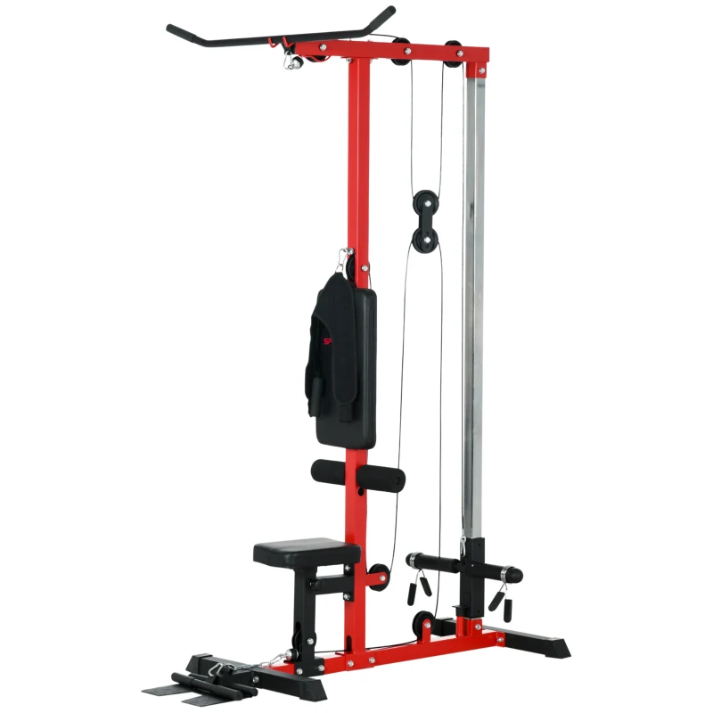 SPORTNOW Pull Up Station, Power Cage with Adjustable Seat, for Home Gym - Red