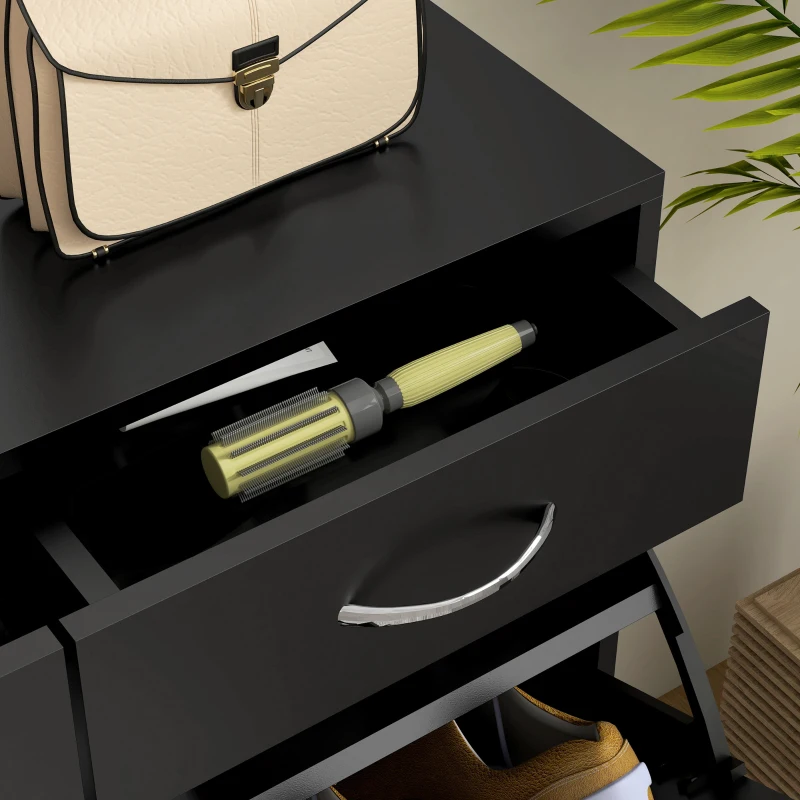 HOMCOM Mobile Scarpiera da 12 Paia con 2 Ripiani Interni Regolabili e 2 Cassetti, in Legno, 80x30x91.5 cm, Nero