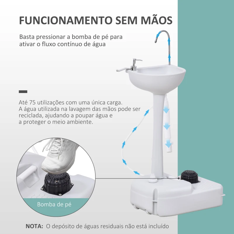 Outsunny Lavatório Portátil para Campismo com Depósito de Água de 17L Dispensador de Sabão e 2 Rodas 51x33,5x103 cm Cinza Claro