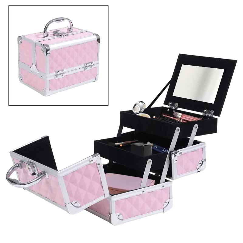 HOMCOM Estojo de Maquilhagem Organizador Cosméticos Profissional 20x15x15cm rosa