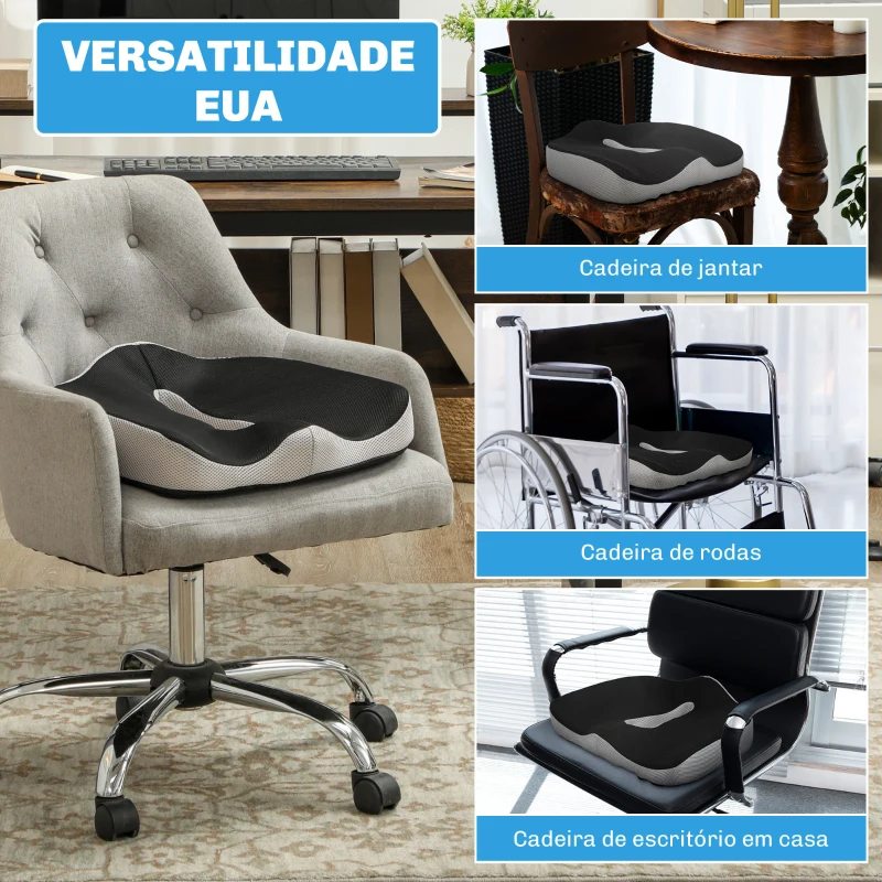 HOMCOM Almofada de Assento com Espuma de Viscoelástica para Cadeira com Base Antiderrapante e Capa de Malha 44x39x13 cm Preto