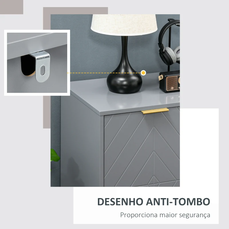 HOMCOM Aparador Auxiliar Armário de Armazenamento com 3 Gavetas e 2 Armários com Prateleira Ajustável 120x40x76 cm Cinza