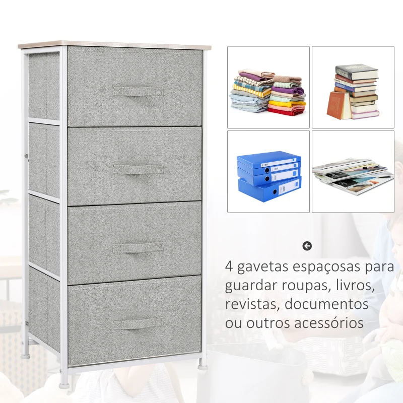 HOMCOM Cómoda Organizador com 4 Gavetas de tecido para sala de estar quarto 45x30x92cm