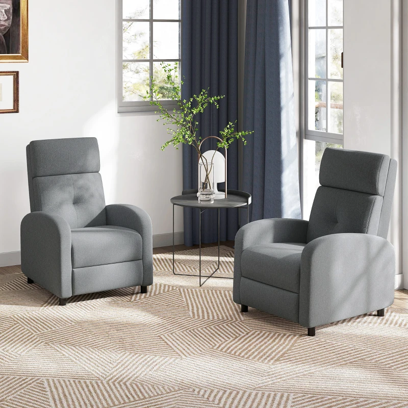 HOMCOM Sillón Reclinable Manual Sofá Individual con Reclinación hasta 155º Carga 150 kg Gris