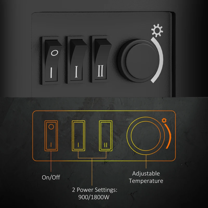 HOMCOM 1000W/2000W Freestanding Electric Fireplace, Indoor Heater Fire Stove with Log Burner Effect Flame, Thermostat Control