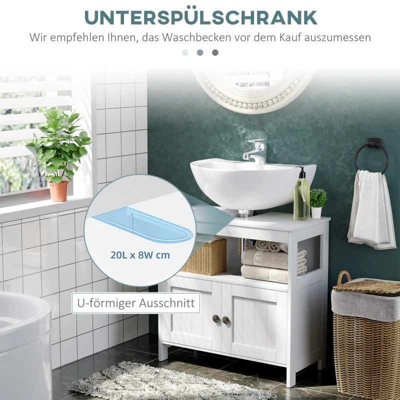 kleankin Waschbeckenunterschrank Unterschrank Badezimmerschrank mit offenem Fach Weiß 60 x 30 x 60 cm