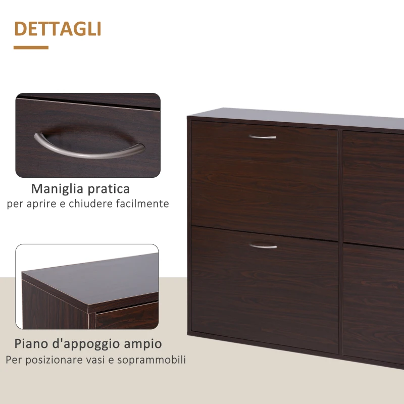 HOMCOM Scarpiera Salvaspazio da 24 Paia con Mensole Regolabili e 4 Cassetti, in Legno, 120x24x81cm, Marrone
