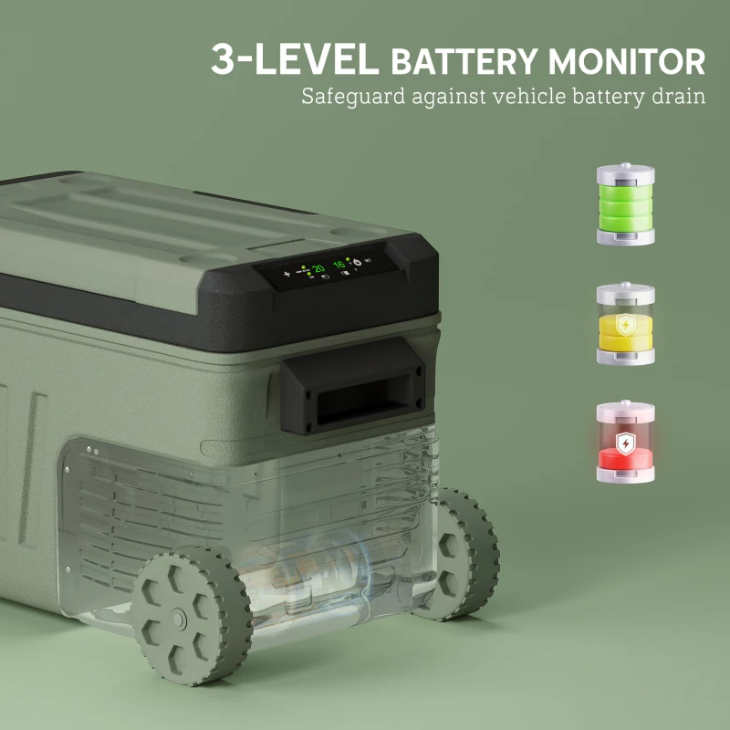 Outsunny 33L Car Fridge Freezer Dual Zone, Portable Camping Fridge 12V/24V DC & 100-240V AC, Electric Cool Box -20℃-20℃ with Wheels and LED Light, for Travel, RV, Road Trip, Picnic [Energy Class E]