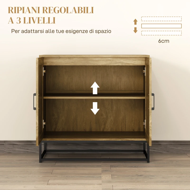 HOMCOM Credenza da Soggiorno a 2 Livelli con Ripiano Regolabile, in Legno e Acciaio, 80x40x78 cm, Marrone e Nero