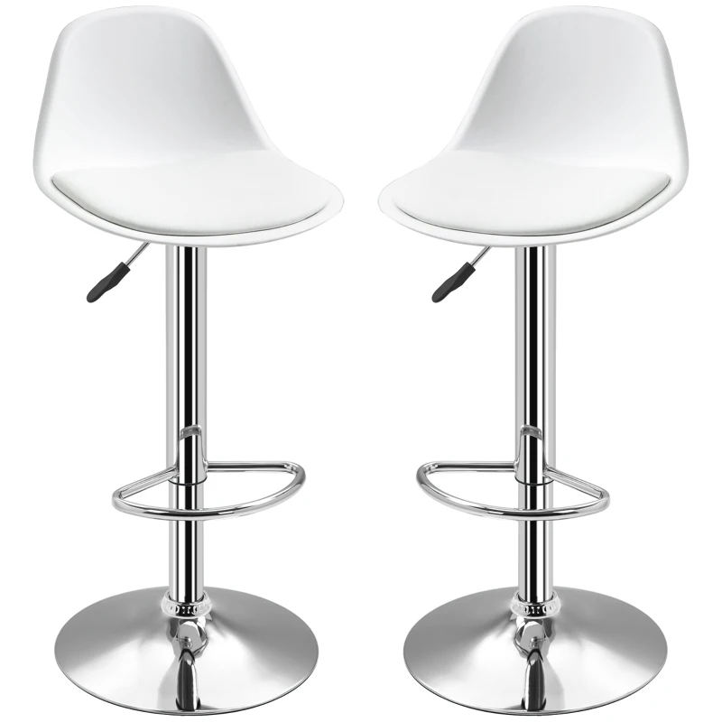 HOMCOM Set of 2 Height Adjustable Swivel Bar Stools, 40 x 42 x 82-104 cm, Faux Leather, White