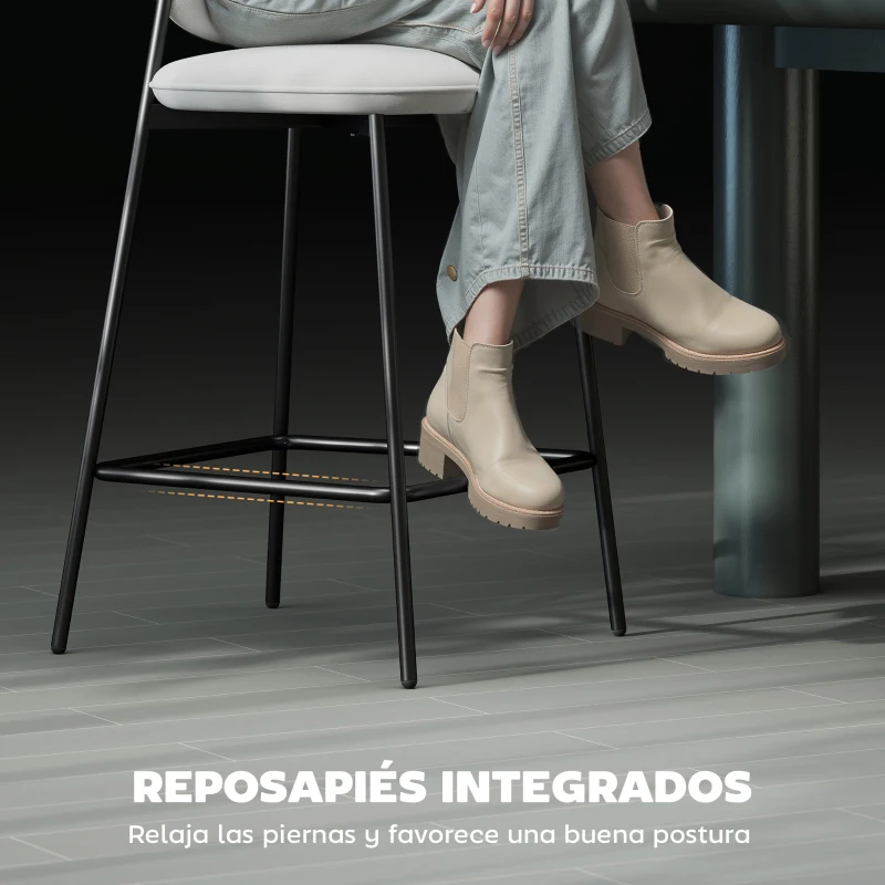 HOMCOM Conjunto de 2 Taburetes de Bar con Respaldo Tapizado Aterciopelado y Estructura de Acero 45x49x102 cm Gris Claro