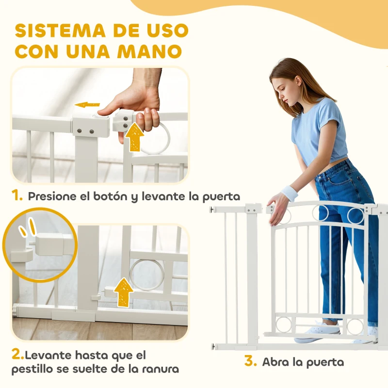 PawHut Puerta para Perros con Ancho Ajustable 76-104 cm Barrera de Seguridad para Perros con 2 Extensiones Blanco
