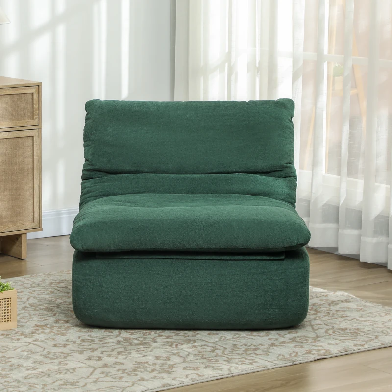 HOMCOM Schuim Vloerfauteuil, Ligstoel met Wasbare Hoes, Lounge Stoel voor Woonkamer, Slaapkamer, Groen(m-7)