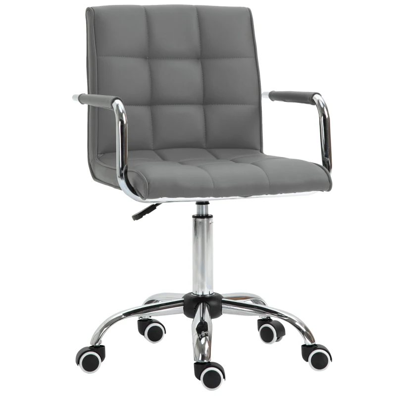 Vinsetto Mid Back PU Leather Home Office Desk Chair, Swivel Computer Chair with Arm, Wheels, Adjustable Height, Grey