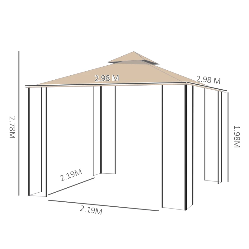 Outsunny Partytent voor in de tuin paviljoen partytent feesttent tuintent met 4 schappen 3 x 3 m