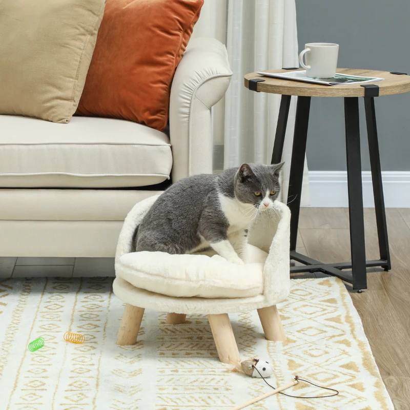 PawHut Huisdierenbed voor Honden en Katten, Zacht & Wasbaar Kussen, Beschermrand, 40,5 x 40,5 x 33 cm