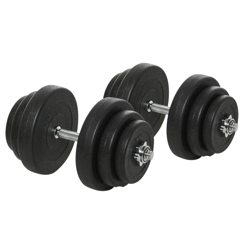 HOMCOM Conjunto de Halteres Pesos Fitness 40kg Ajustável Musculação com Barra de Aço e Discos para Ginásio Casa Preto e Prata