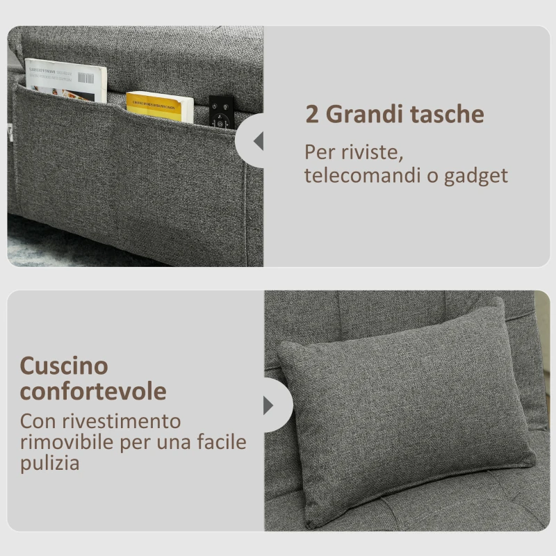 HOMCOM Poltrona Letto 4 in 1 Convertibile in Chaise Longue e Poggiapiedi con Sistema Clic Clac, Grigio