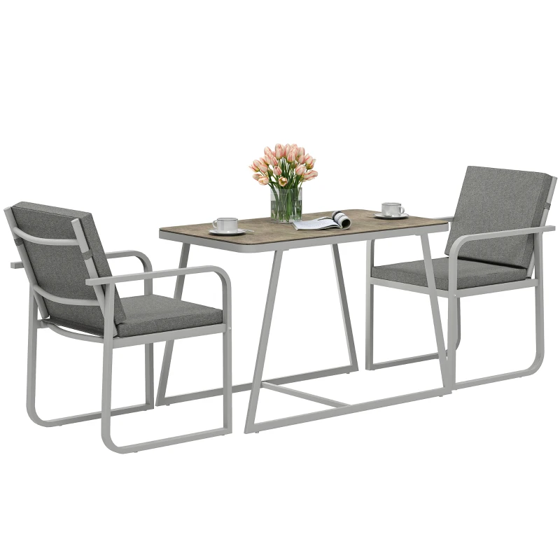 Outsunny 3-delige Eetset voor 2 Personen met Glastafel en Kussens - Lichtgrijs