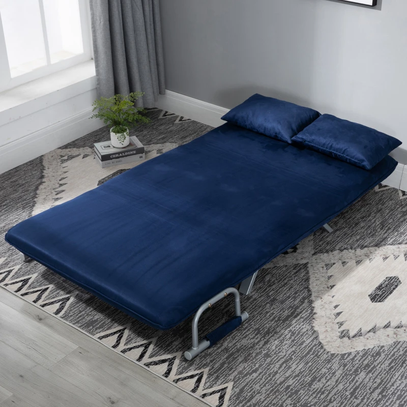 HOMCOM Sofa do Spania, 5-stopniowa Regulacja, Imitacja Zamszu, Rama Metalowa, w zestawie Poduszki, Granatowa(m-8)
