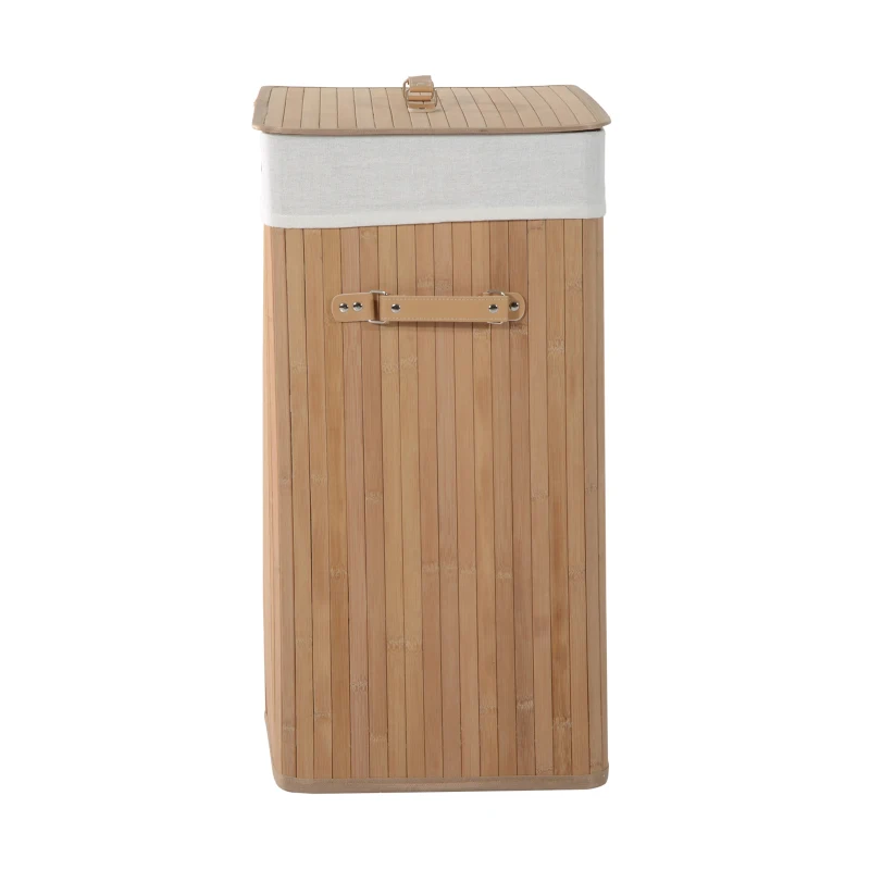 HOMCOM Cesto de Roupa de Bambú Capacidade de 100L Cesta para Roupa Suja Retangular com Tampa Removível Bolsa com 2 Compartimentos 52x32x63cm Bambú
