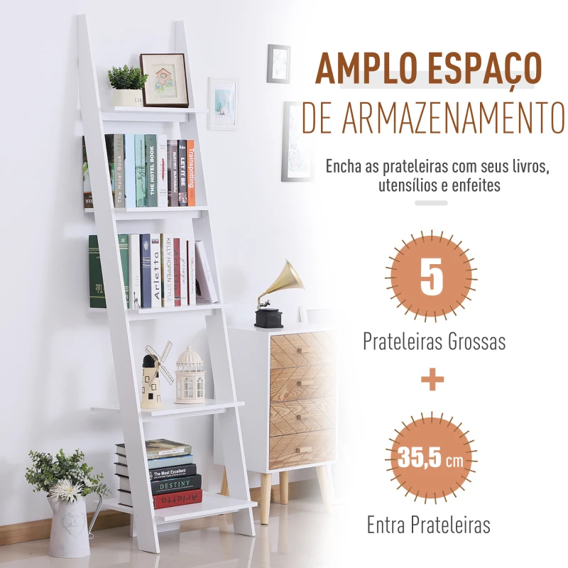 HOMCOM Estante en forma de escada Estante com 5 Prateleiras Modernas Prateleiras de parede  para Banheiro Sala  50x40x195cm