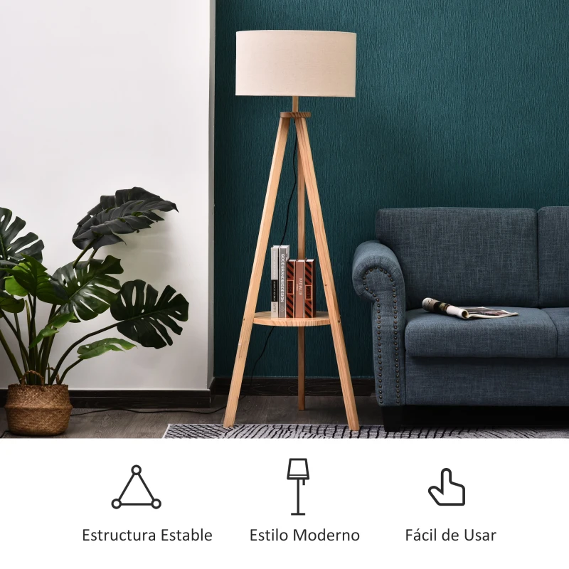 HOMCOM Candeeiro de Pé Moderno com Lâmpadas de E27, 40W e Interruptor de Pé, com Base de Tripé Inoxidável 154cm