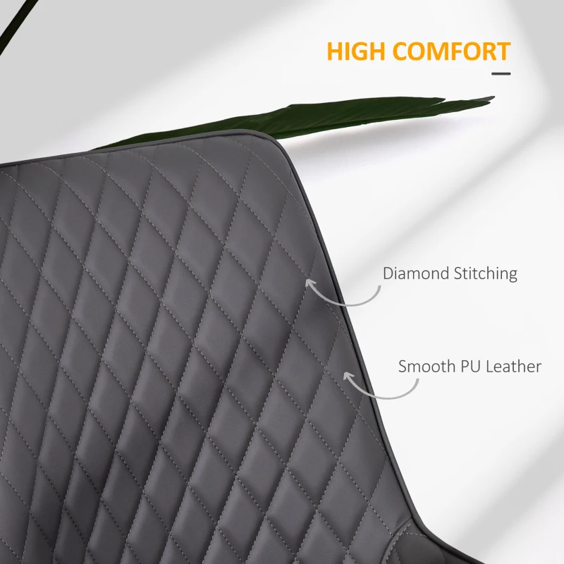 HOMCOM Set Of 2 Quilted PU Leather Dining Chairs w/ Metal Frame 4 Legs Foot Caps Home Seating Modern Stylish Executive Dark Grey