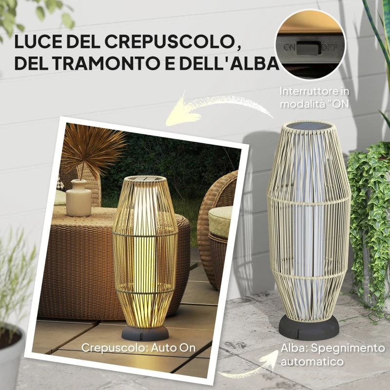 Outsunny Lampada Solare da Giardino con Illuminazione LED, in PE, Rattan e Acciaio, Ø26x72 cm, Grigio