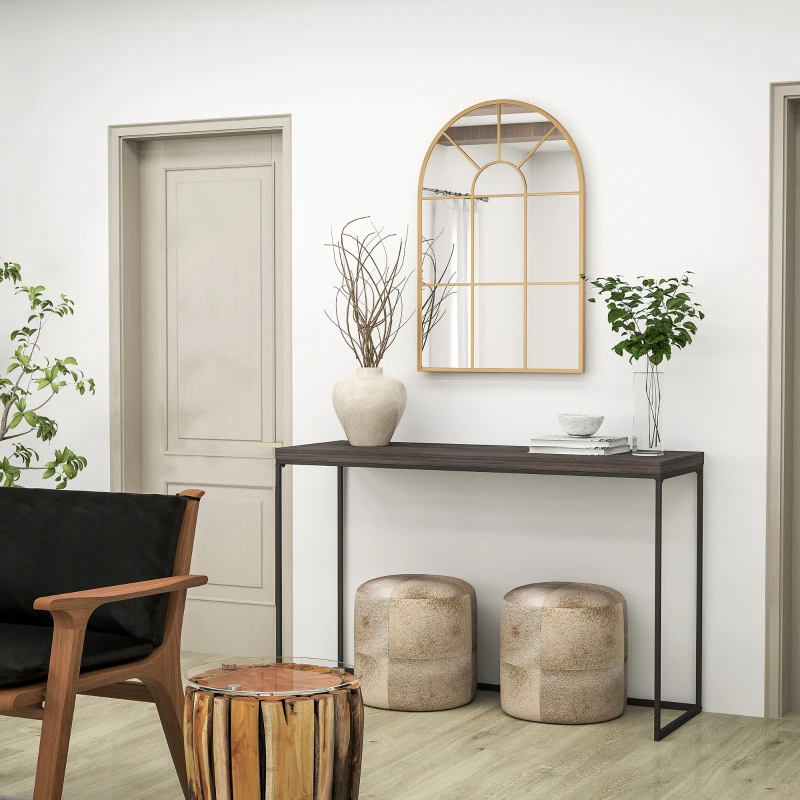 HOMCOM Oglindă de Perete Modernă în Formă de Arc cu Ramă și Cârlige, pentru Sufragerie și Hol, 91x60 cm, Auriu